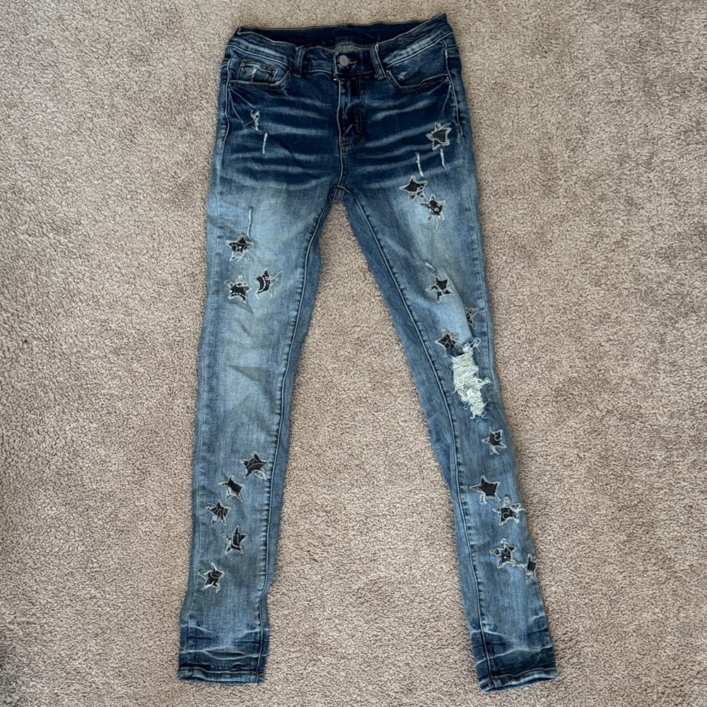 Star Embellished Blue Jeans
